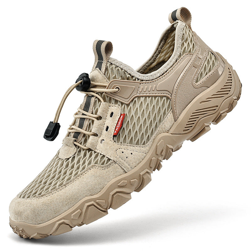 Mens Summer Leather Breathable Outdoor Casual Non Slip Hiking Shoes