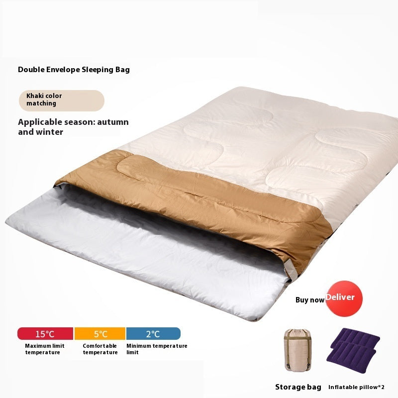 Double Adult Outdoor Camping Sleeping Bag Thick Warm Cold Proof