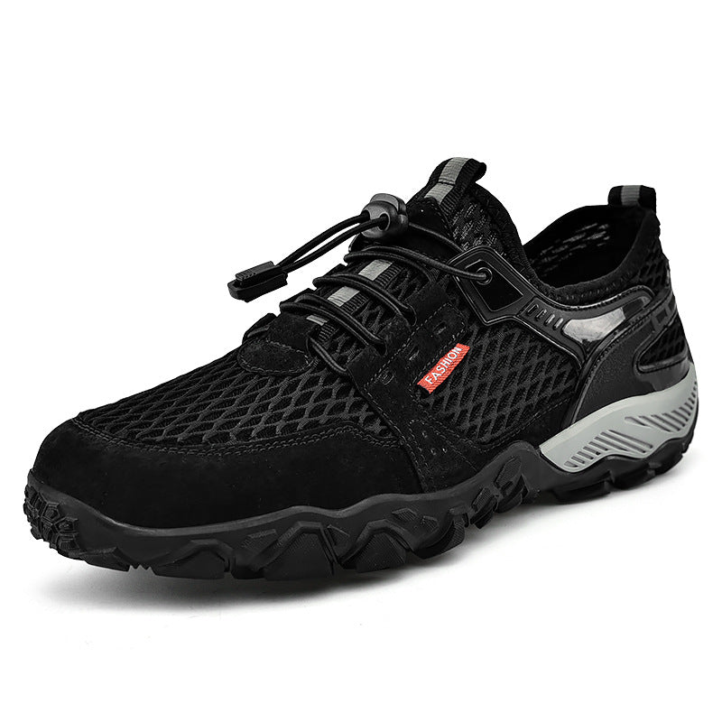 Mens Summer Leather Breathable Outdoor Casual Non Slip Hiking Shoes