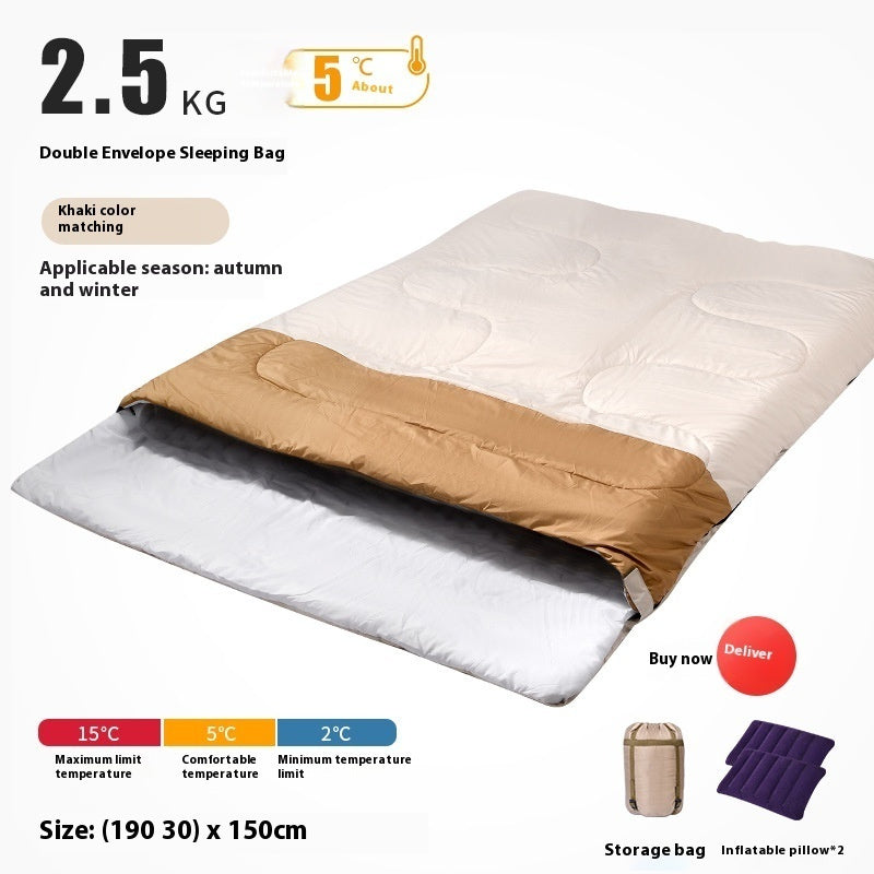 Double Adult Outdoor Camping Sleeping Bag Thick Warm Cold Proof