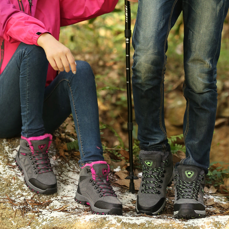 Womens High Top Cowhide Fleece Lined Hiking Shoes