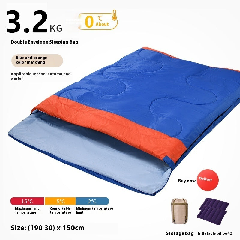 Double Adult Outdoor Camping Sleeping Bag Thick Warm Cold Proof
