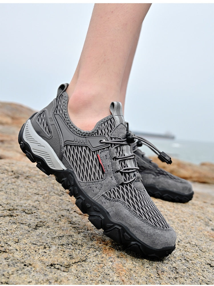 Mens Summer Leather Breathable Outdoor Casual Non Slip Hiking Shoes