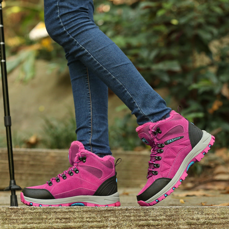 Womens High Top Cowhide Fleece Lined Hiking Shoes