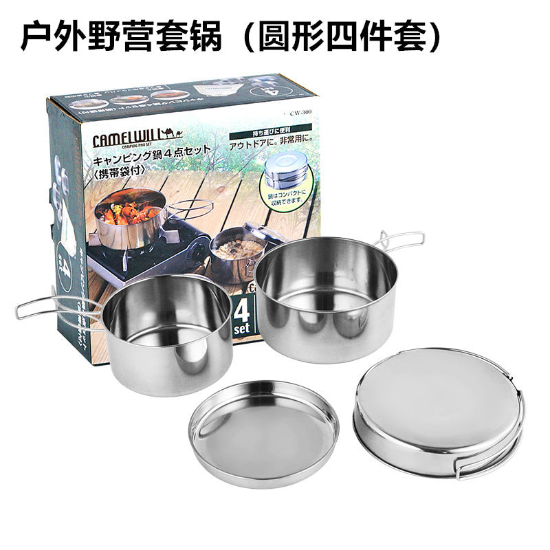 Outdoor Stainless Steel Camping Portable Cookware Pot Set