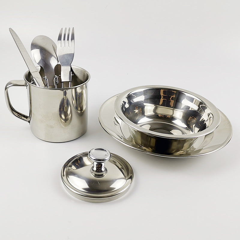 Outdoor Camping Stainless Steel Single Tableware and Water Cup Set