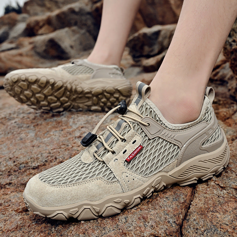 Mens Summer Leather Breathable Outdoor Casual Non Slip Hiking Shoes