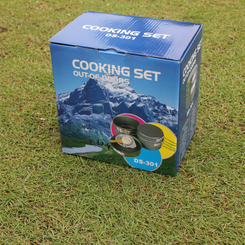 Outdoor Portable Non Stick Cookware Set Pan Pot Bowl for 2-3