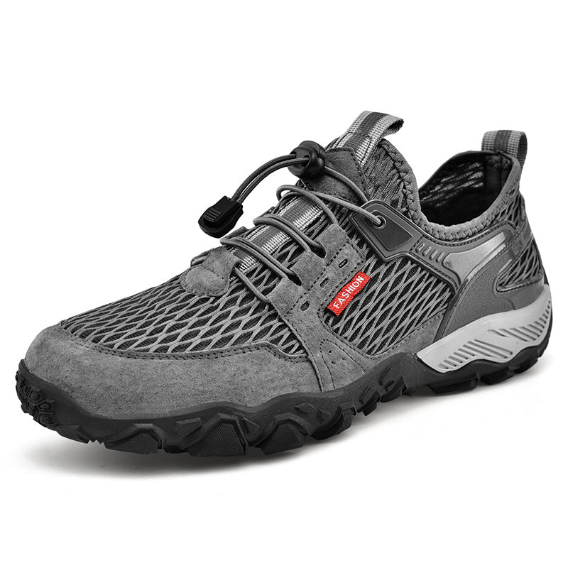 Mens Summer Leather Breathable Outdoor Casual Non Slip Hiking Shoes