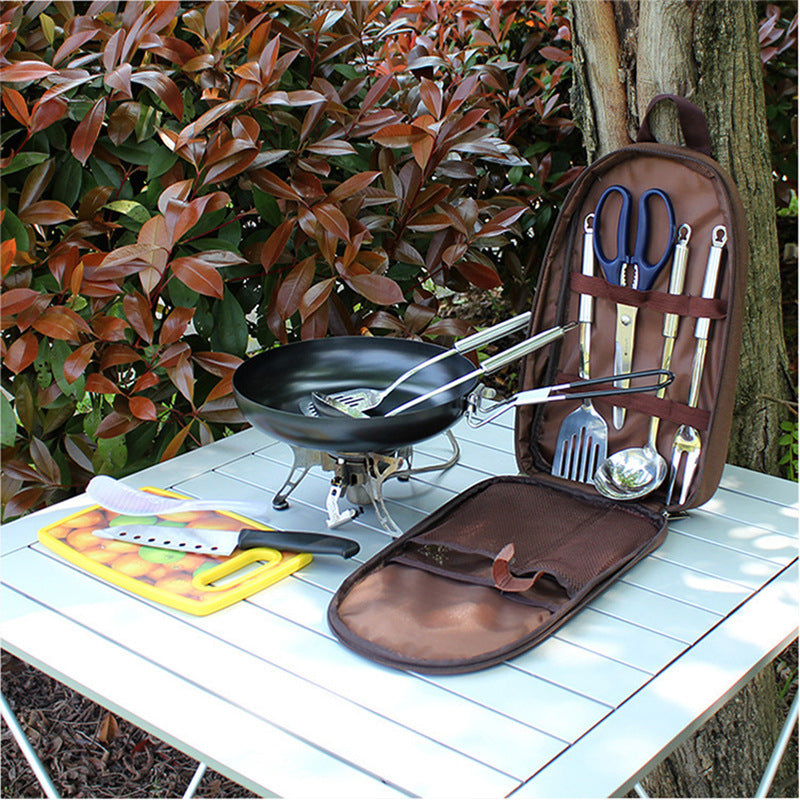 Outdoor Barbecue Cookware Set with Chopping Board and Knife