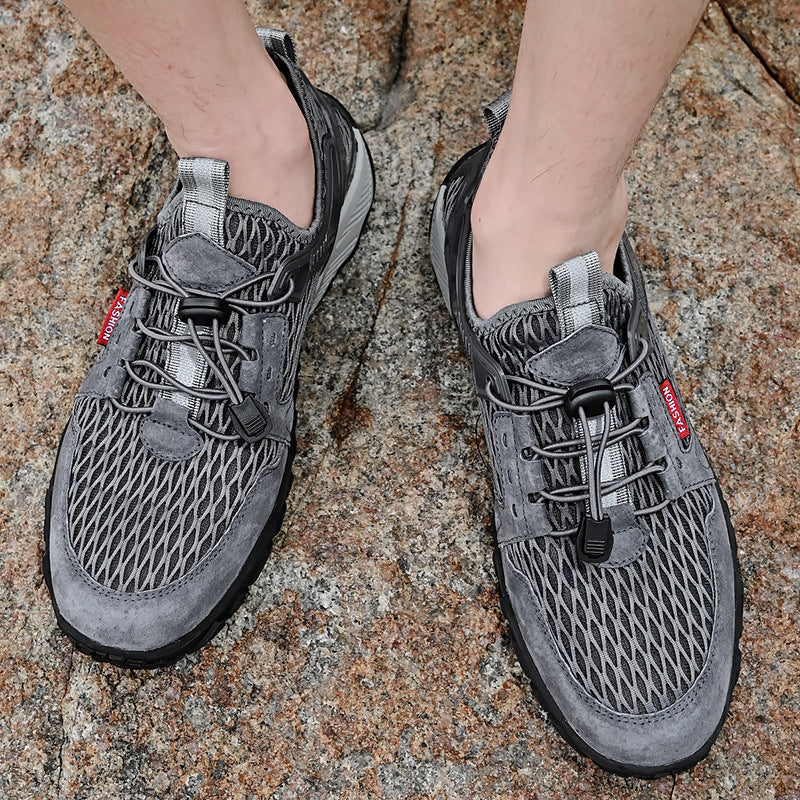 Mens Summer Leather Breathable Outdoor Casual Non Slip Hiking Shoes