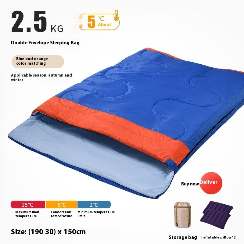 Double Adult Outdoor Camping Sleeping Bag Thick Warm Cold Proof