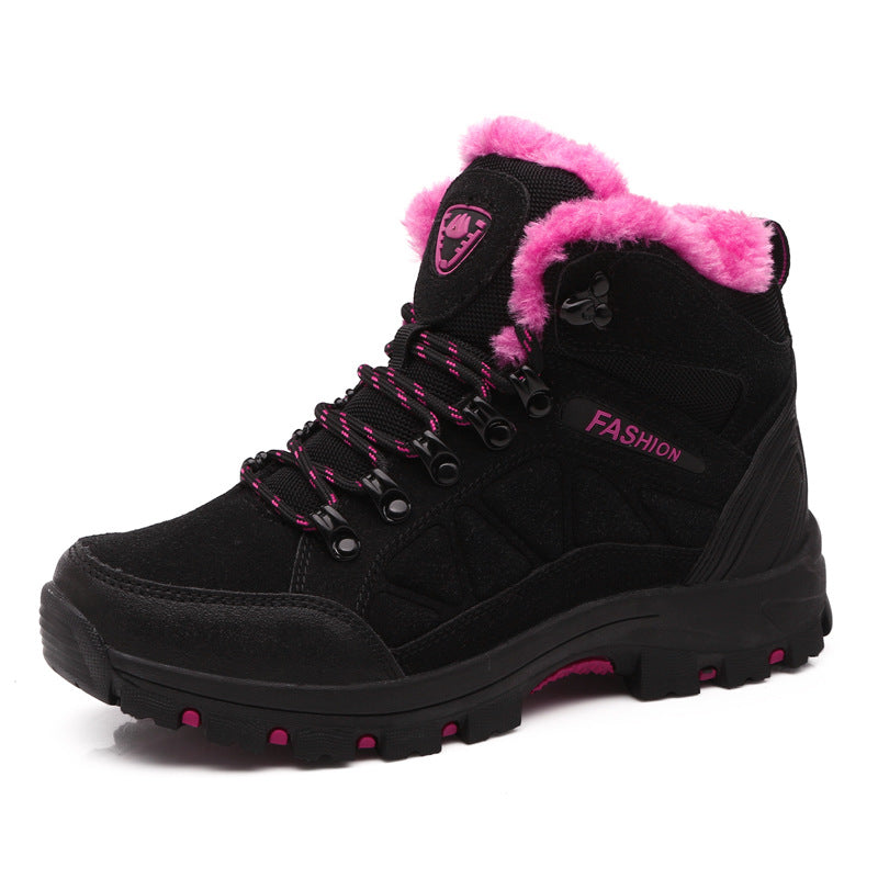 Womens High Top Cowhide Fleece Lined Hiking Shoes