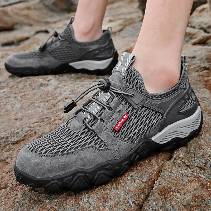 Mens Summer Leather Breathable Outdoor Casual Non Slip Hiking Shoes