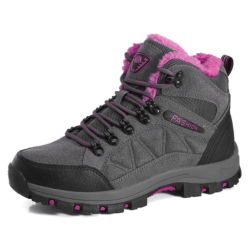 Womens High Top Cowhide Fleece Lined Hiking Shoes