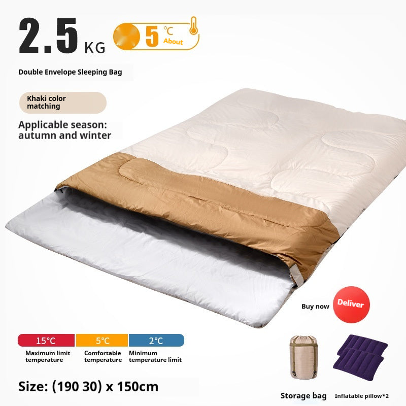 Double Adult Outdoor Camping Sleeping Bag Thick Warm Cold Proof