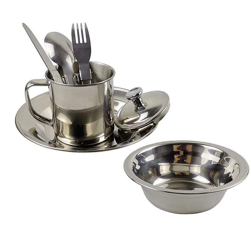 Outdoor Camping Stainless Steel Single Tableware and Water Cup Set