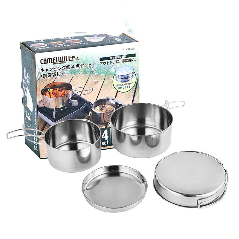Outdoor Stainless Steel Camping Portable Cookware Pot Set