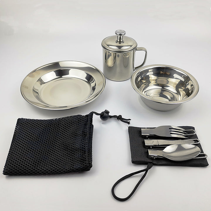 Outdoor Camping Stainless Steel Single Tableware and Water Cup Set