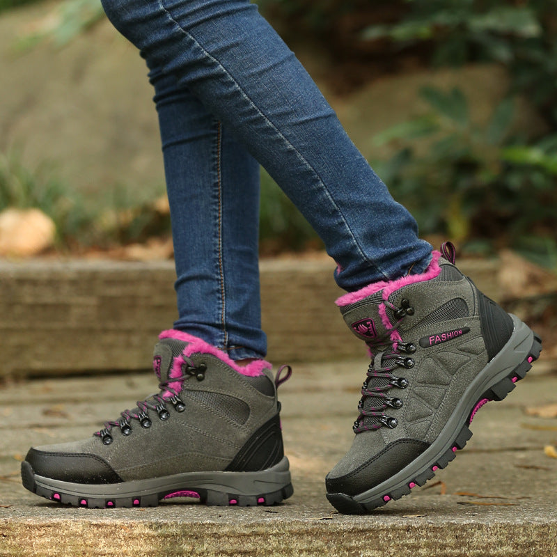 Womens High Top Cowhide Fleece Lined Hiking Shoes