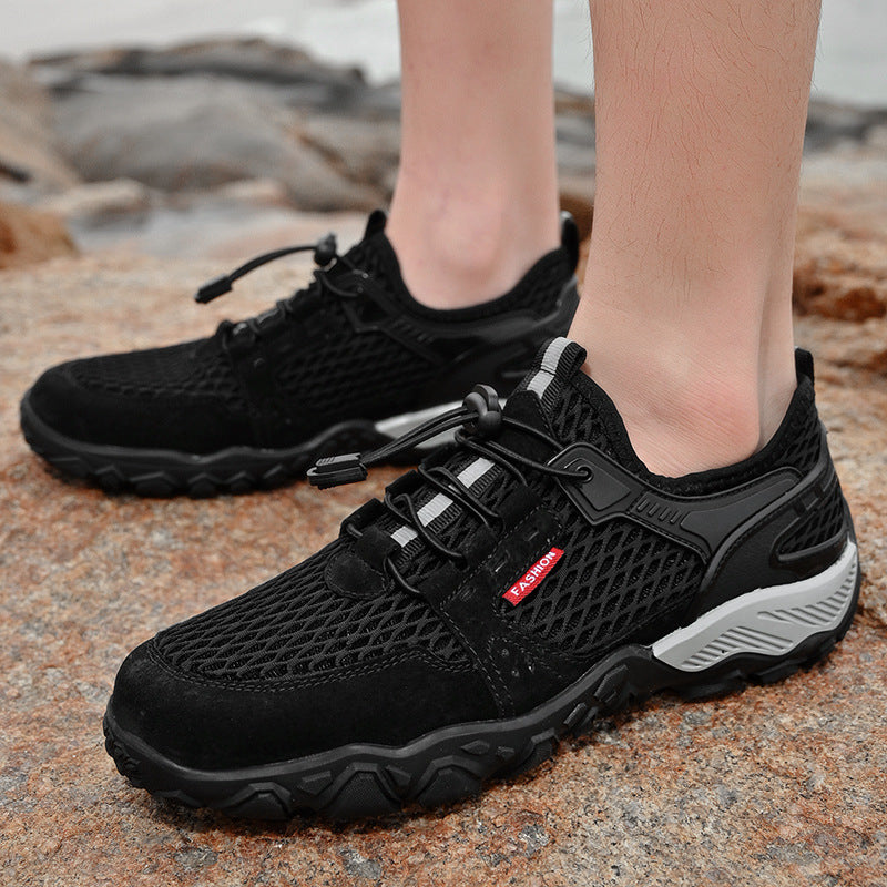 Mens Summer Leather Breathable Outdoor Casual Non Slip Hiking Shoes