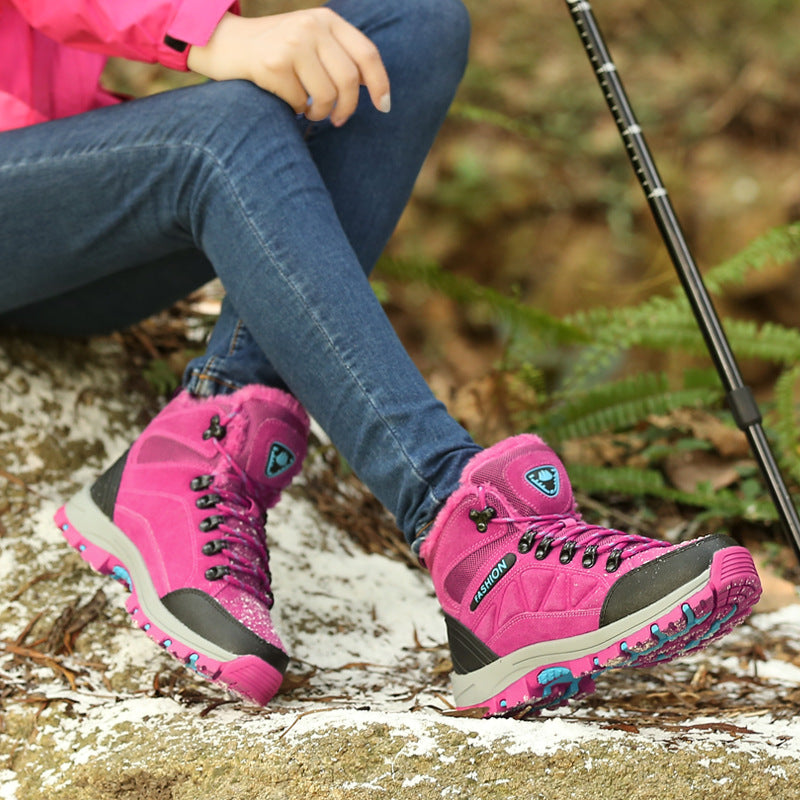 Womens High Top Cowhide Fleece Lined Hiking Shoes