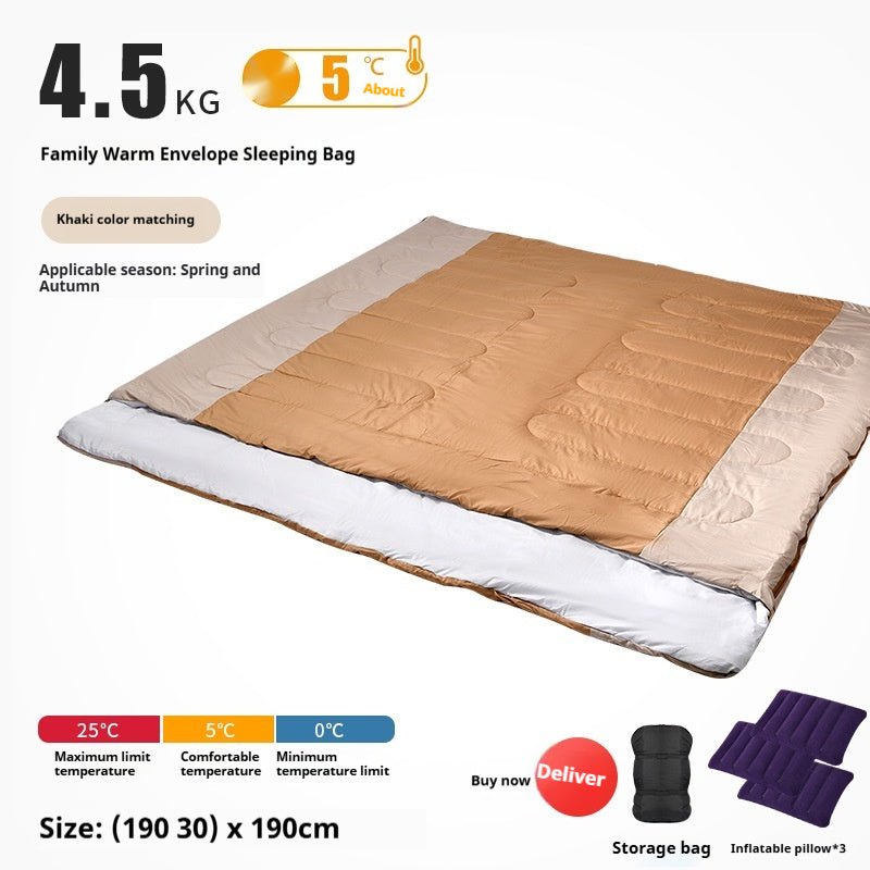 Double Adult Outdoor Camping Sleeping Bag Thick Warm Cold Proof