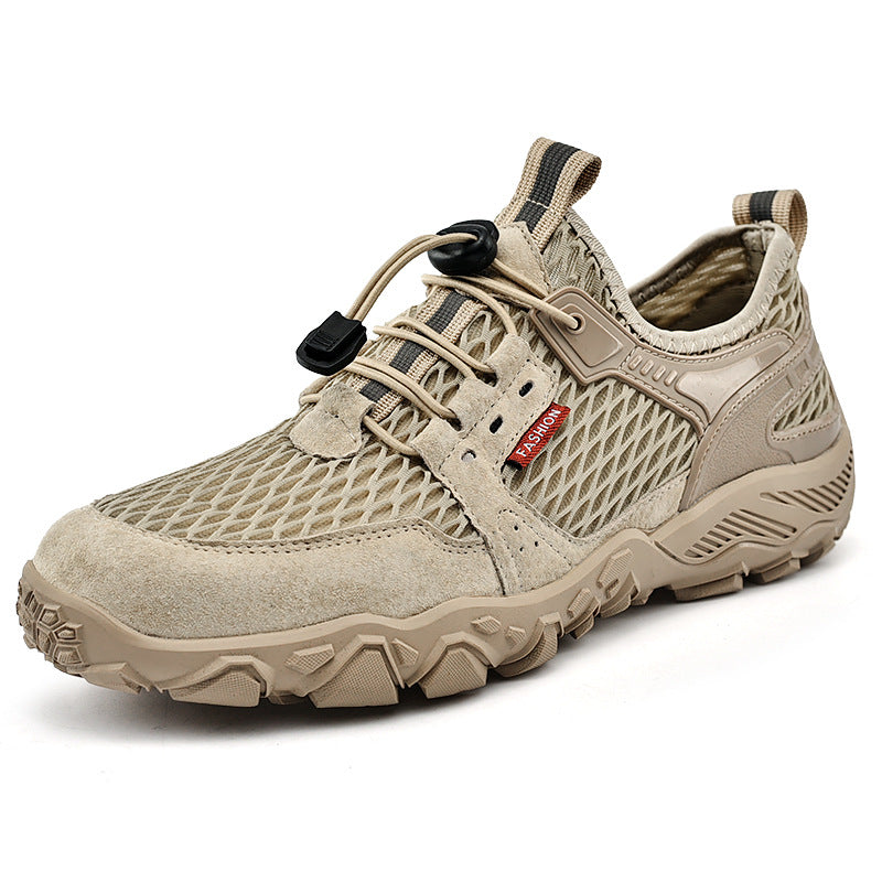 Mens Summer Leather Breathable Outdoor Casual Non Slip Hiking Shoes