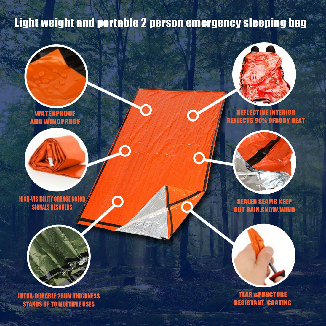 Portable Lightweight Emergency Thermal Sleeping Bag Blanket for Camping