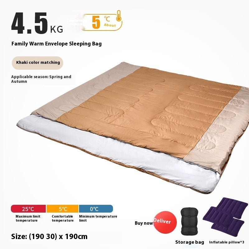Double Adult Outdoor Camping Sleeping Bag Thick Warm Cold Proof