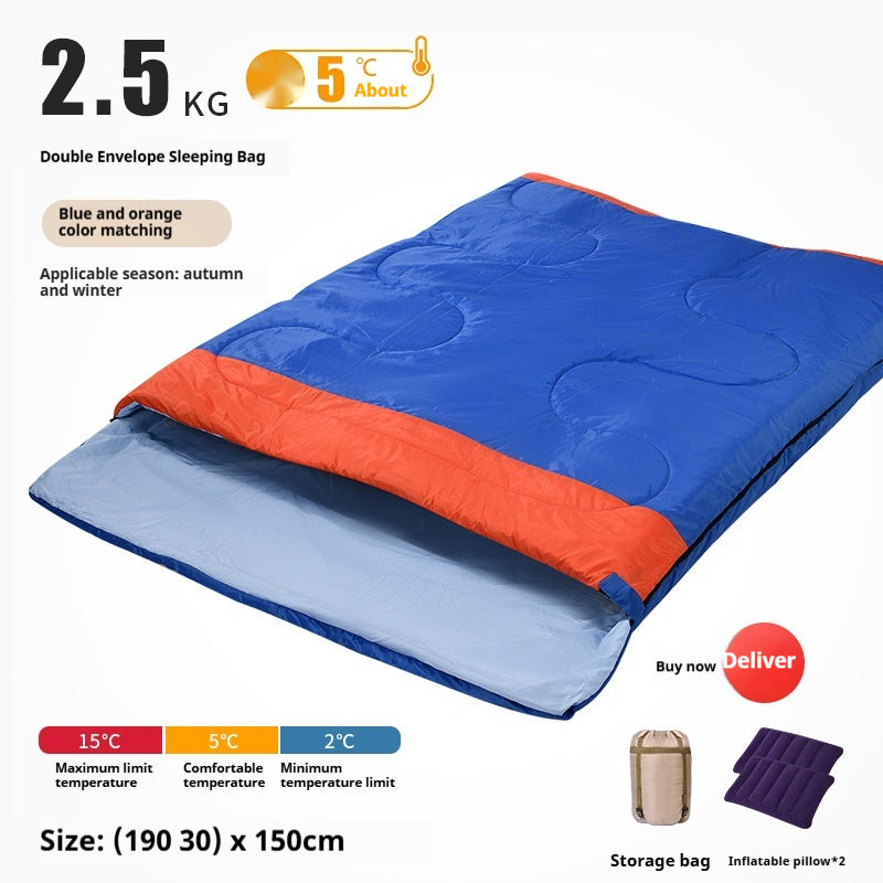 Double Adult Outdoor Camping Sleeping Bag Thick Warm Cold Proof