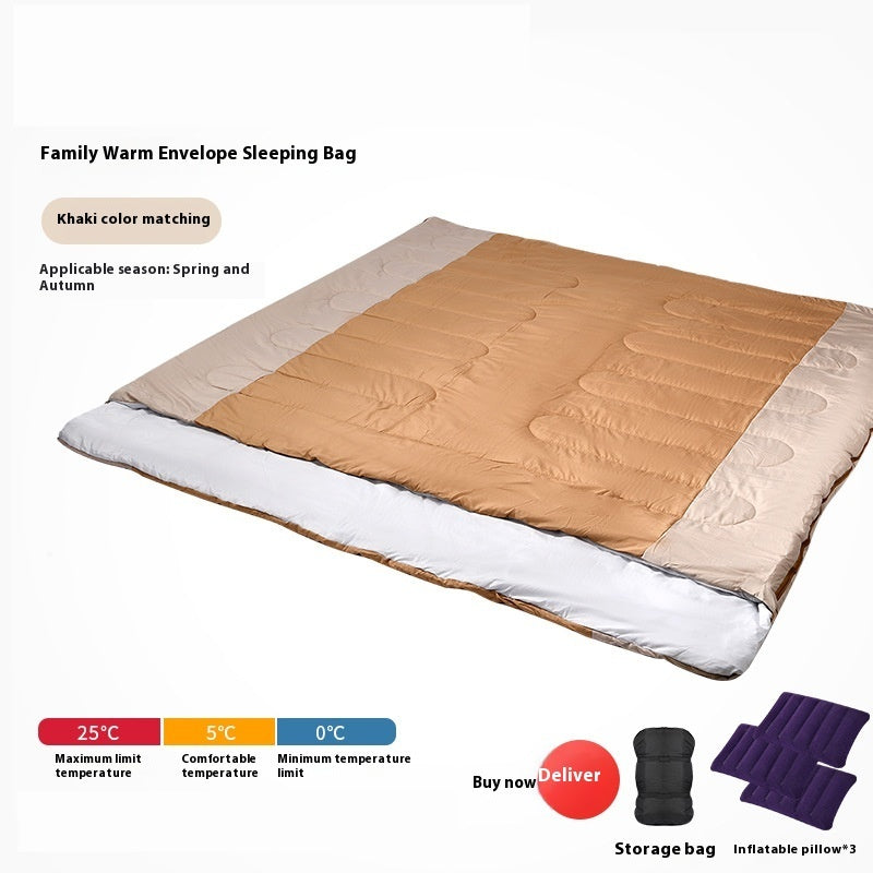 Double Adult Outdoor Camping Sleeping Bag Thick Warm Cold Proof