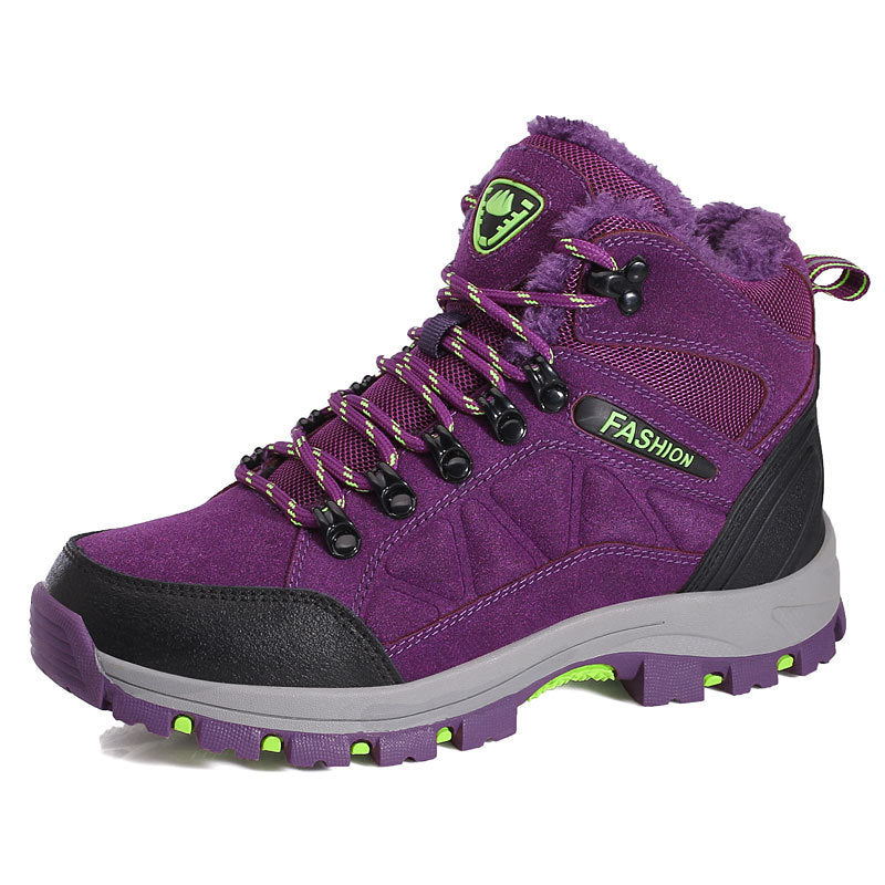 Womens High Top Cowhide Fleece Lined Hiking Shoes